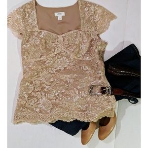Ann Taylor Loft Gold Metallic Lace Blouse